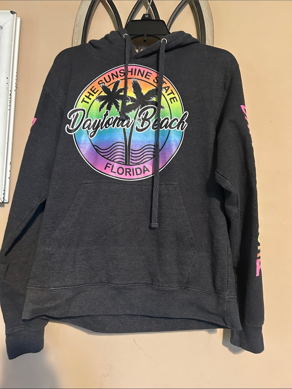 Others Follow Black Hoodie Sweater with Rainbow Daytona Beach Graphic